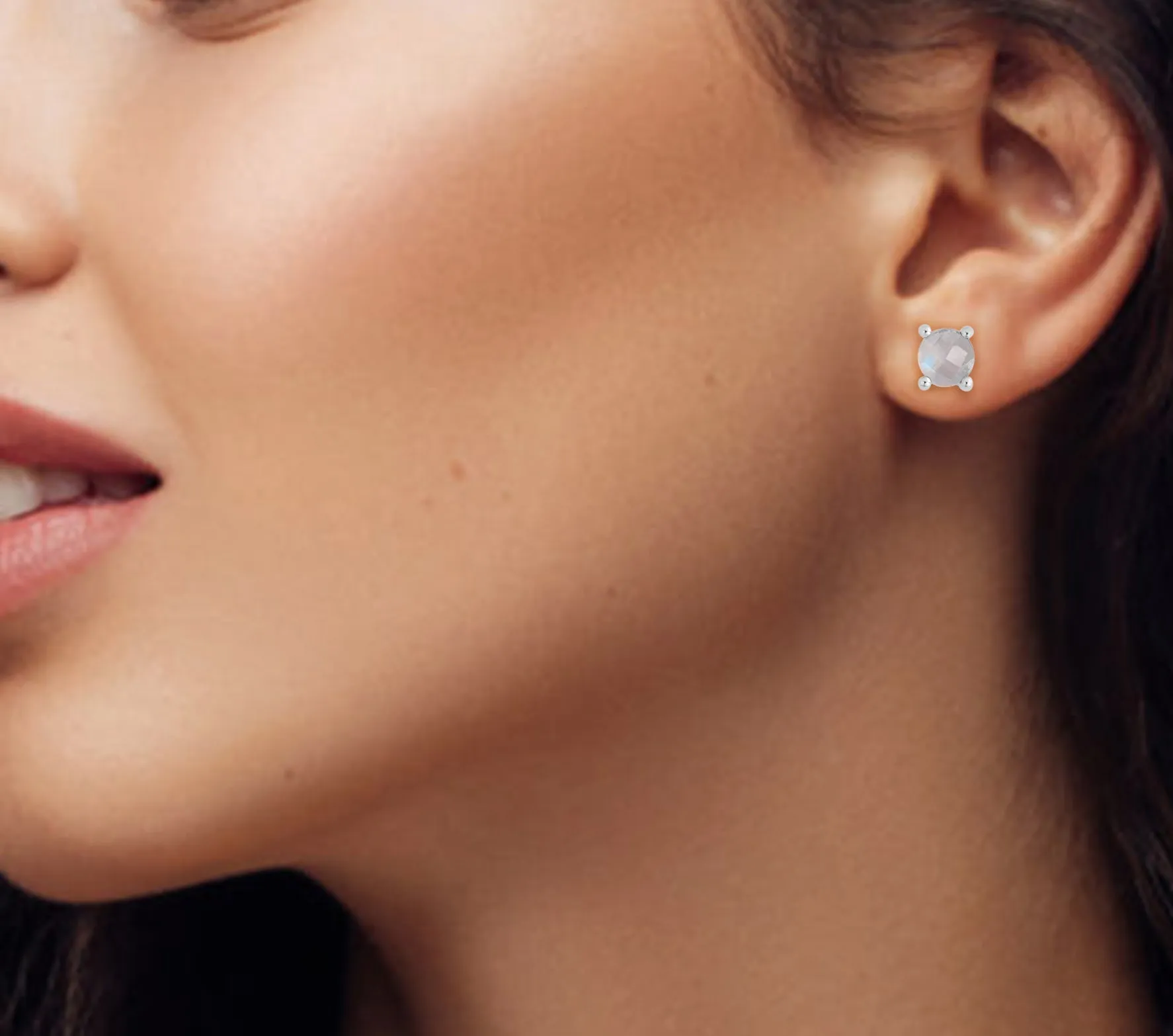 Round Moonstone Studs Earrings
