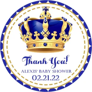 Royal Blue And Gold Royal Prince Baby Shower Stickers Or Favor Tags