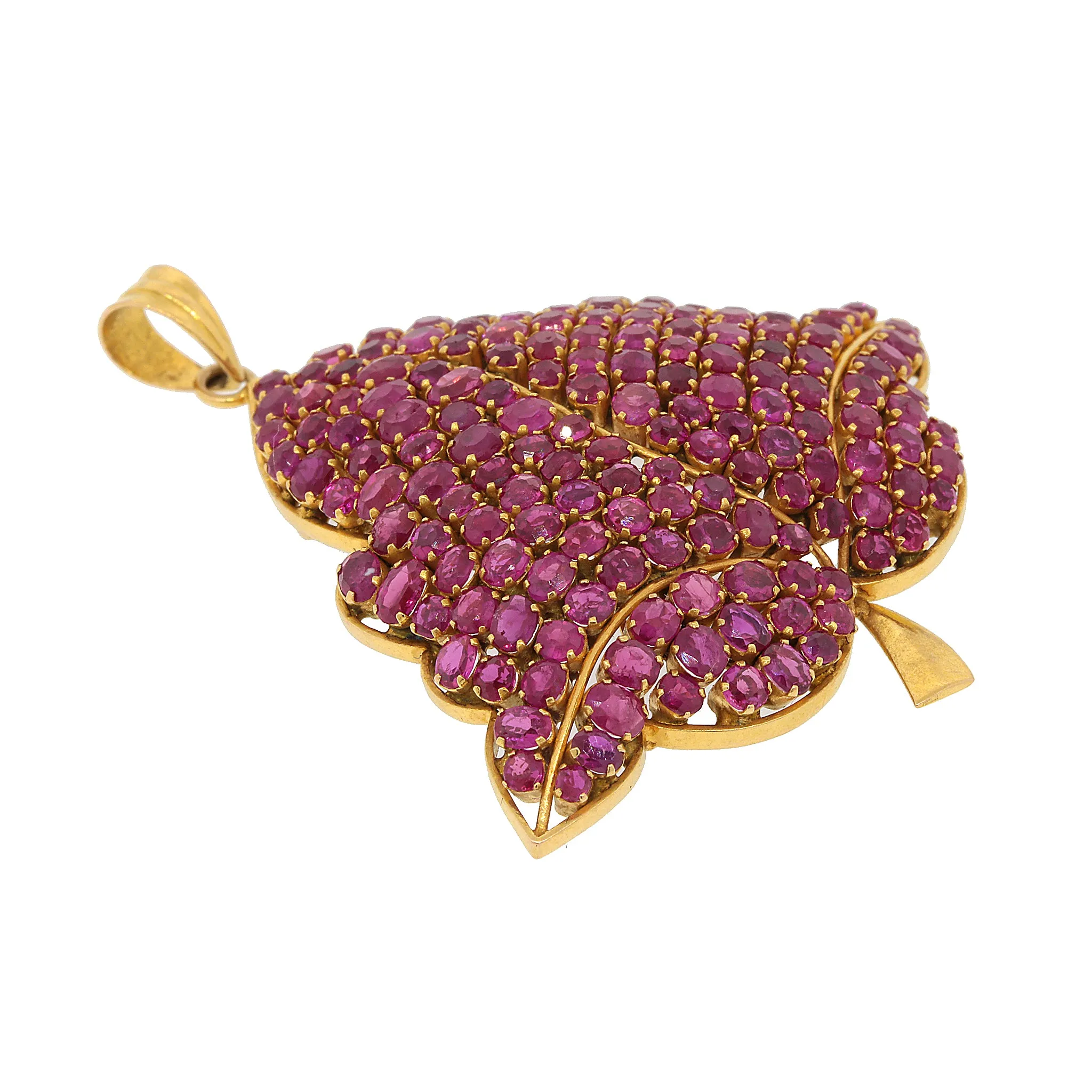 Ruby Leaf Pendant in 14k Yellow Gold