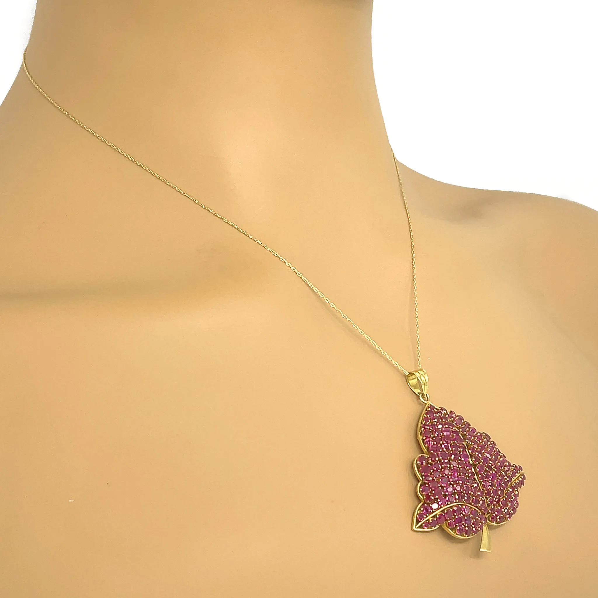 Ruby Leaf Pendant in 14k Yellow Gold