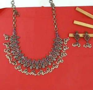 Ruby Oxidized Round Necklace Set 14654-1775