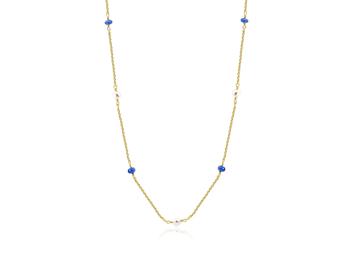 Sapphire and Pearl Gold Station Necklace