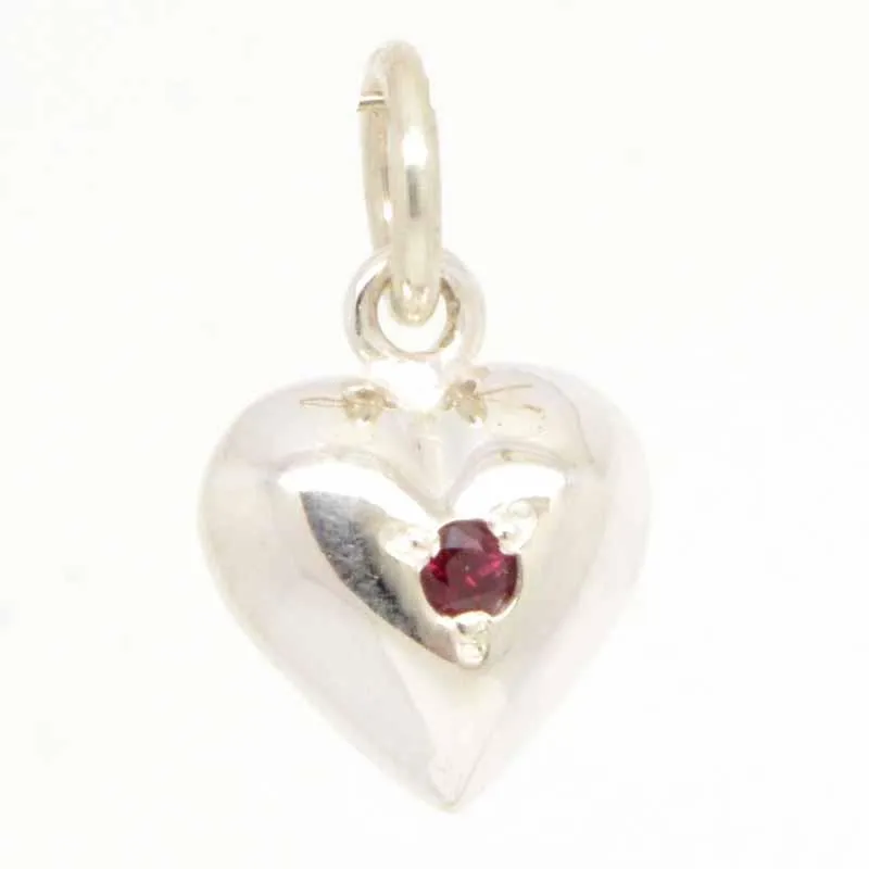 Silver Birthstone Heart Charm with Carrier Bead