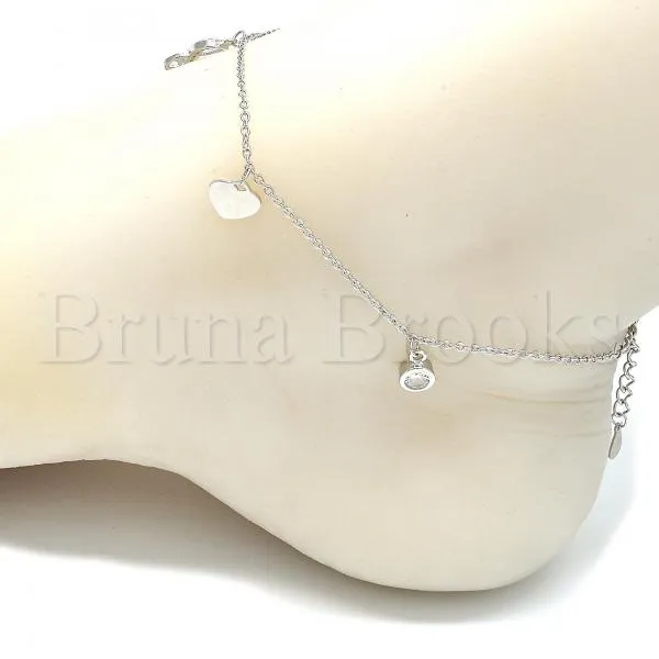 Sterling Silver 03.336.0047.10 Charm Anklet , Infinite and Heart Design, with White Micro Pave and White Cubic Zirconia, Polished Finish, Rhodium Tone
