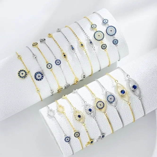 Sterling Silver Gold Plated Evil Eye Bracelet ERLB052