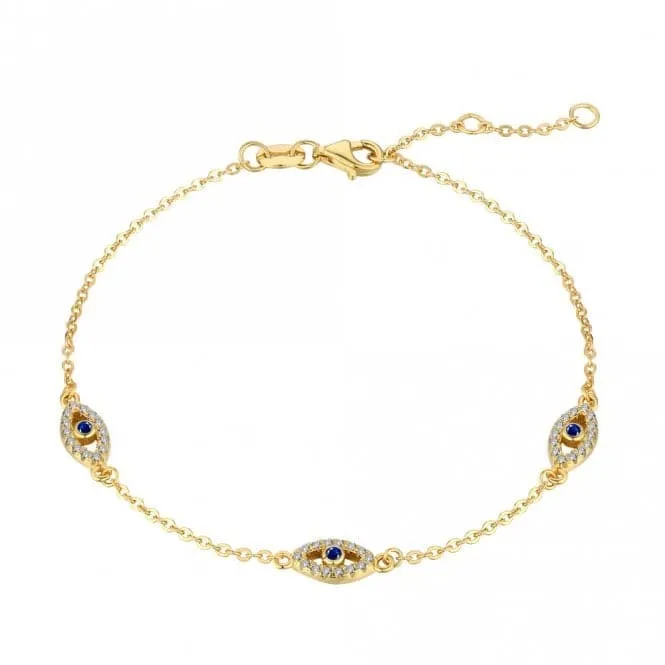 Sterling Silver Gold Plated Evil Eye Bracelet ERLB052