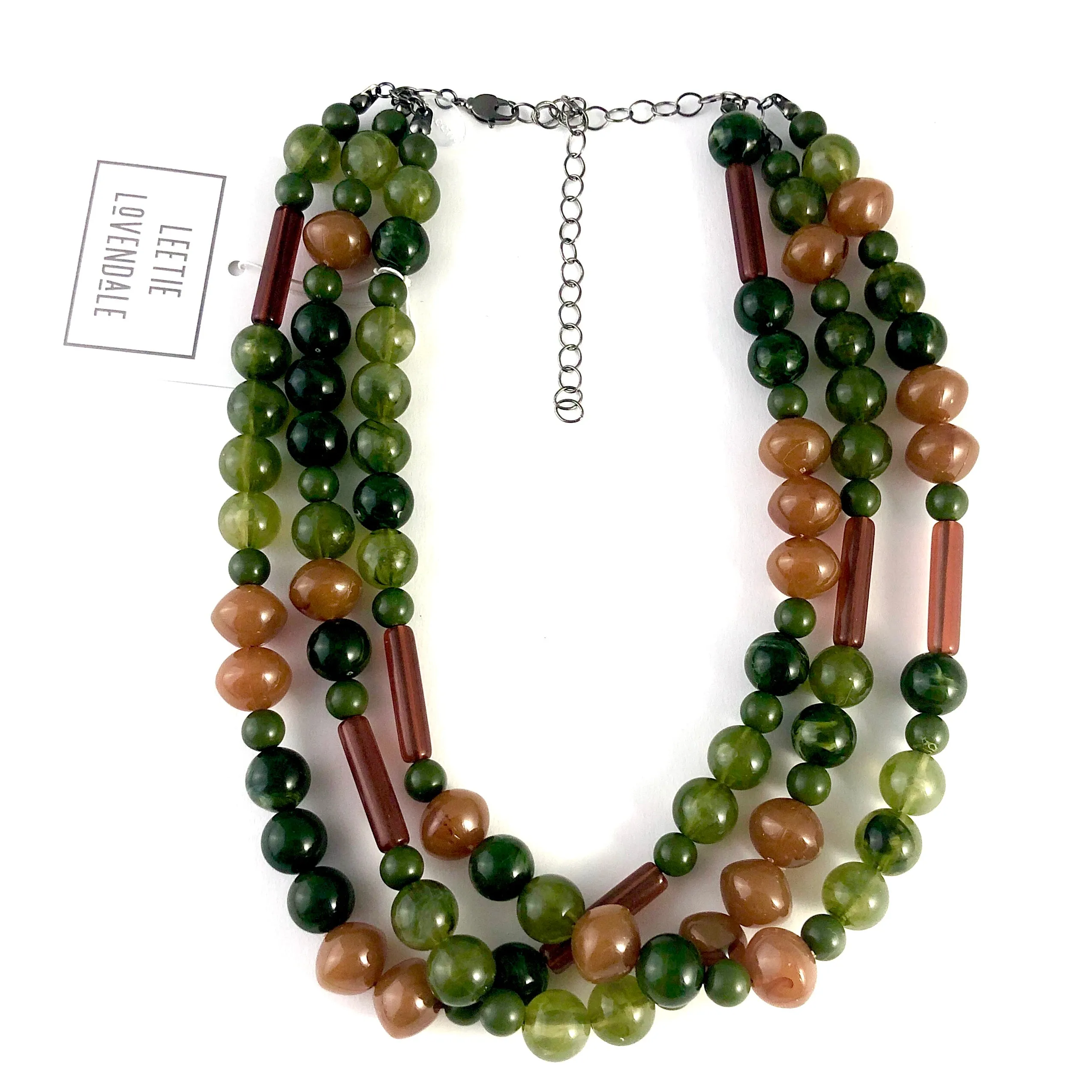 Terracotta & Marbled Jade Green Beaded Morgan Statement Necklace *