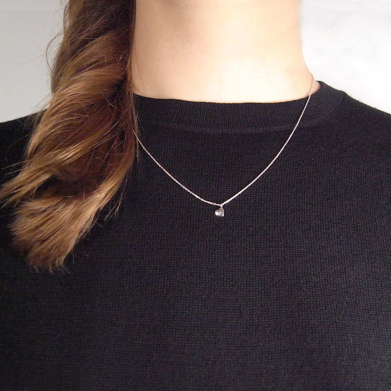 Tiny Heart Necklace Silver with Ruby