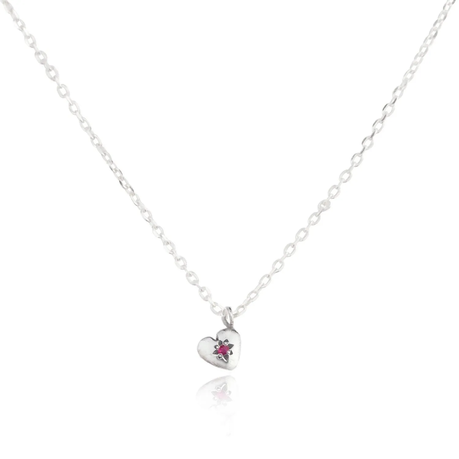 Tiny Heart Necklace Silver with Ruby