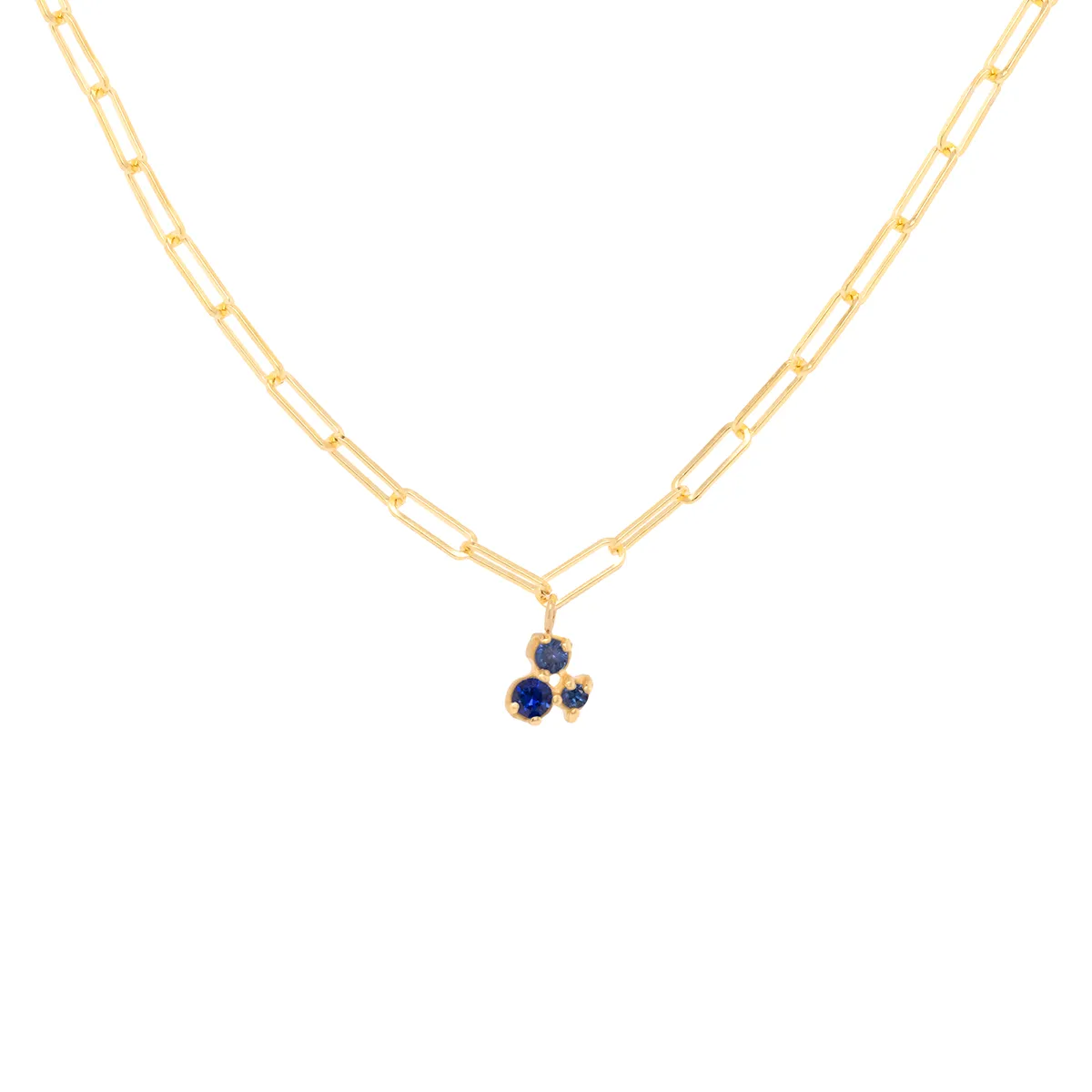 Tiny Sapphire Trio Paper Clip Necklace