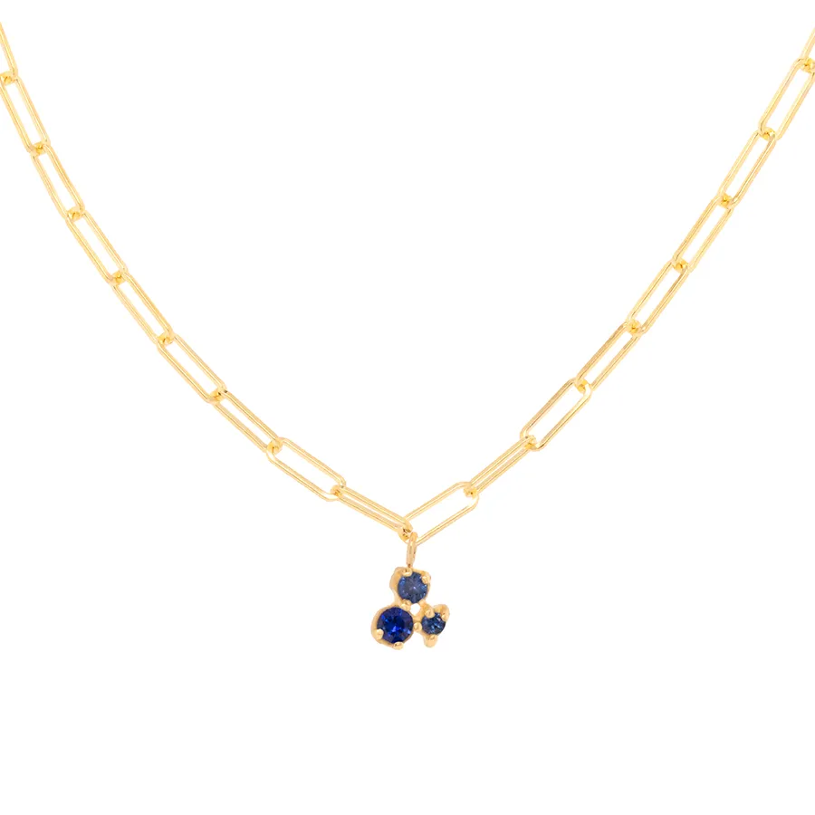 Tiny Sapphire Trio Paper Clip Necklace