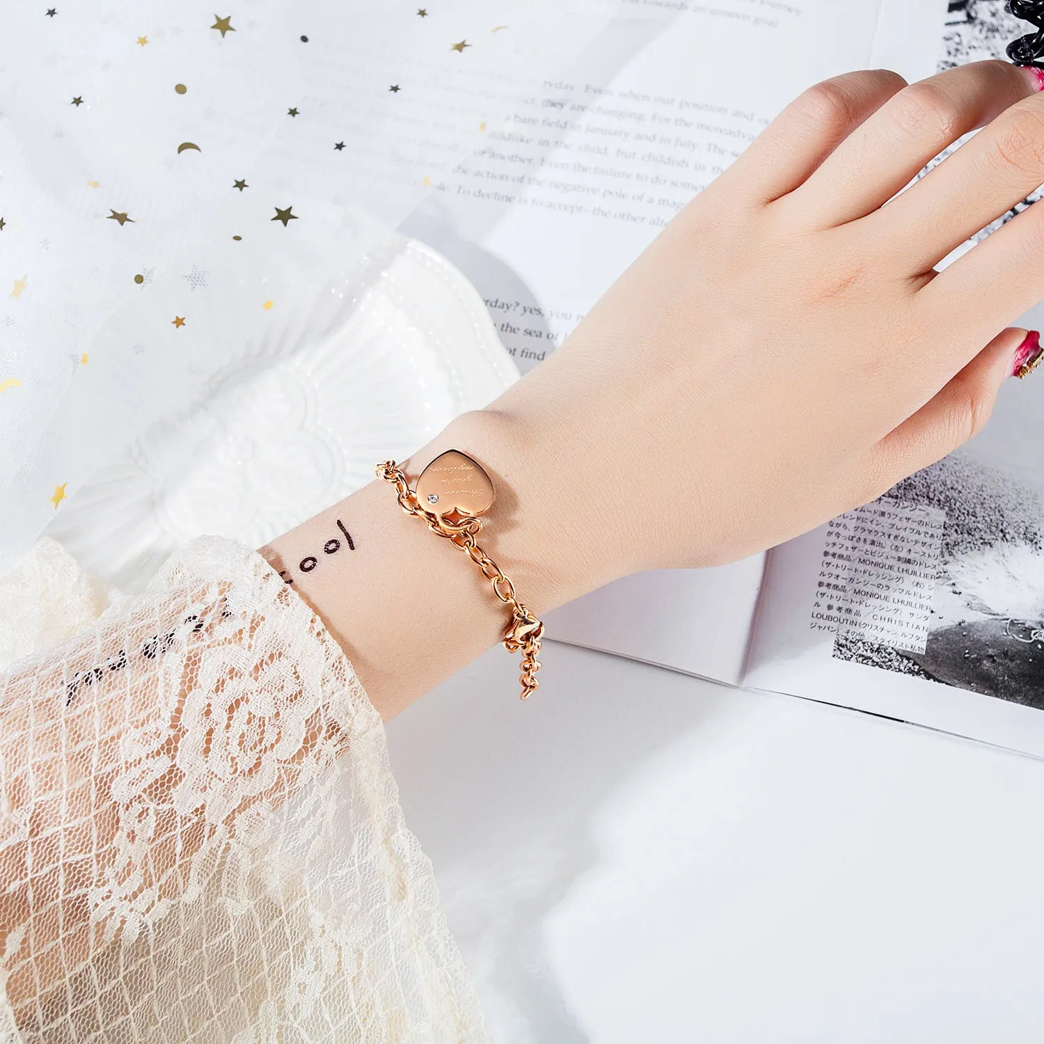 Elegant Titanium Steel Bracelet with Rose Gold Plating - Stylish and Durable Accessory