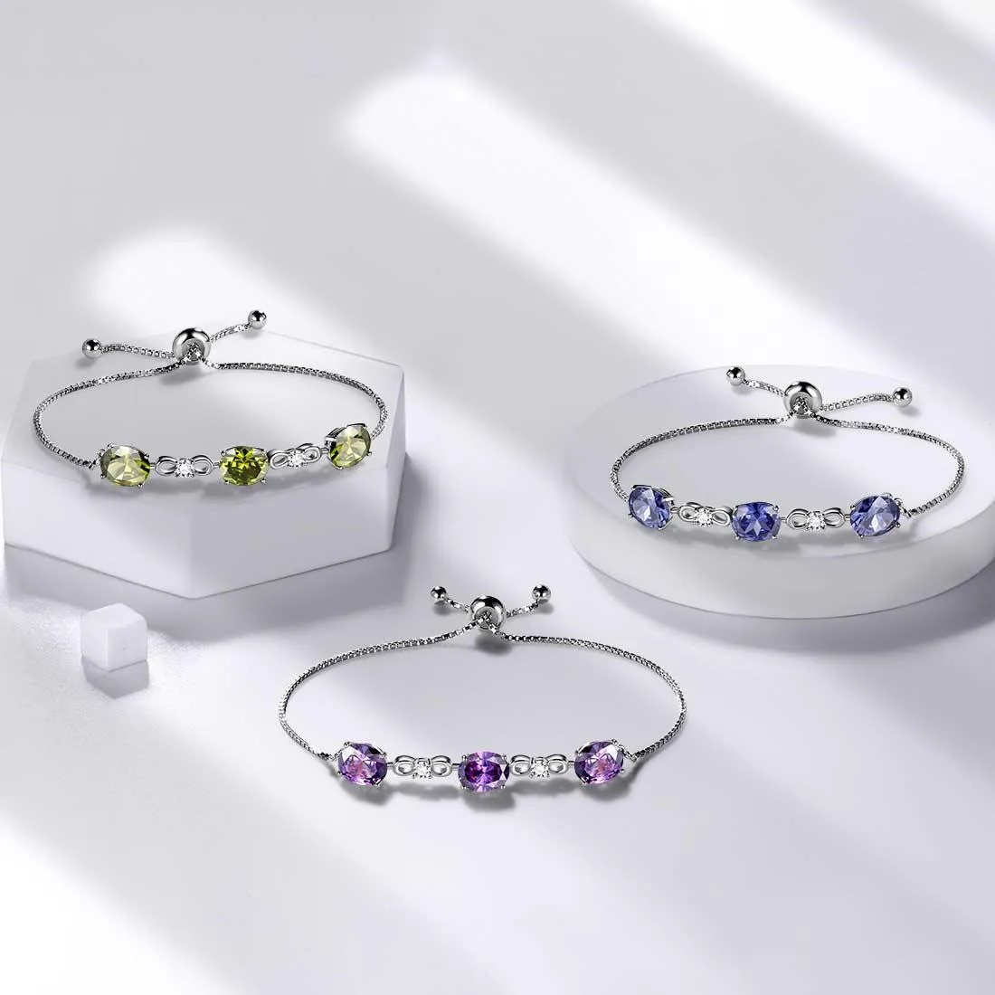 Tokyo Mart Round Birthstone August Peridot Bracelet Women Girls Jewelry Birthday Gift Sterling Silver