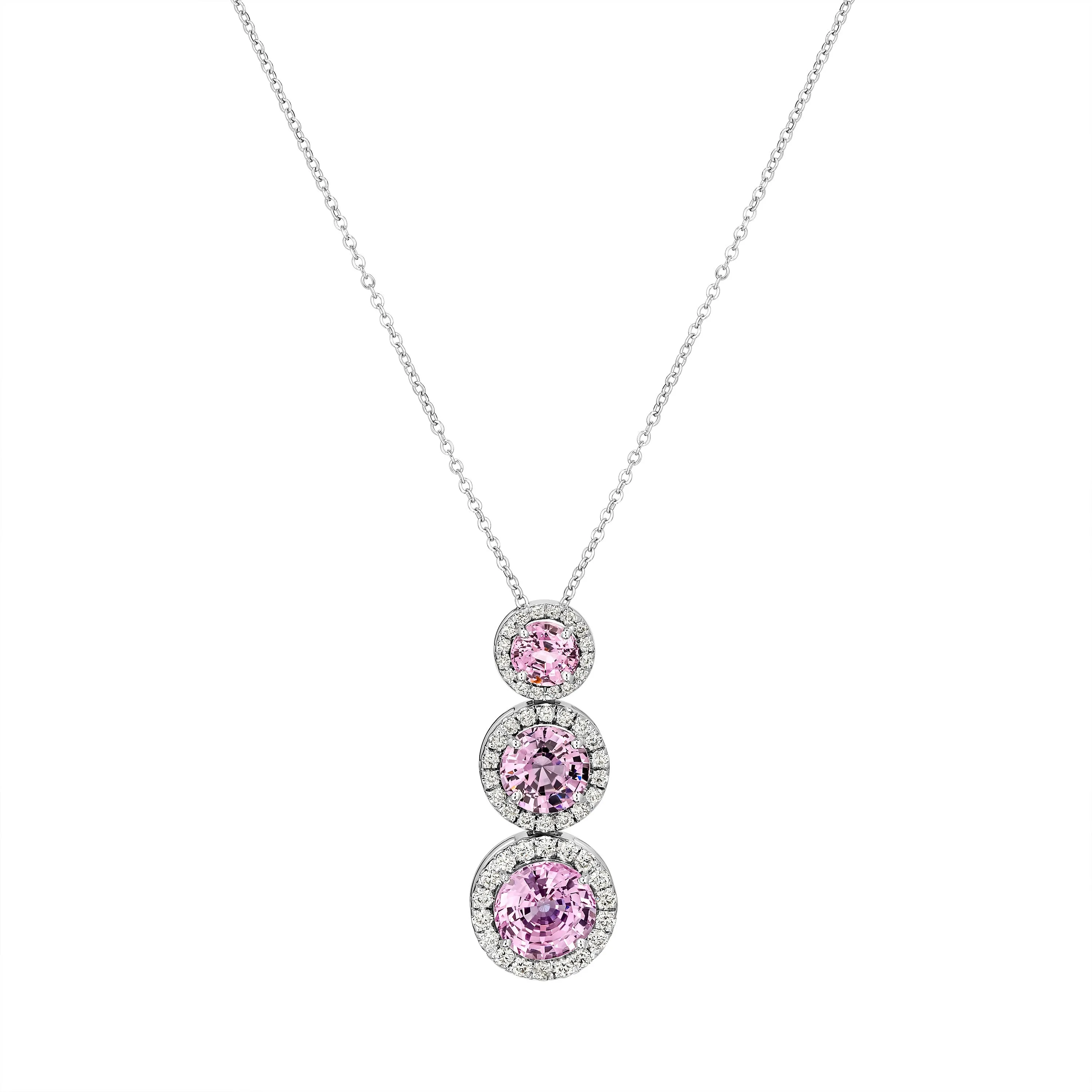 Trois Sapphire & Diamond Falling Halo Pendant