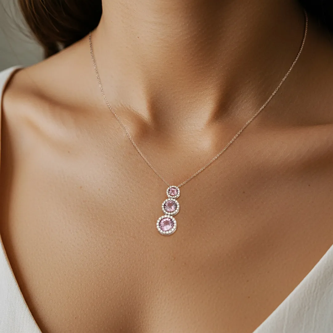 Trois Sapphire & Diamond Falling Halo Pendant