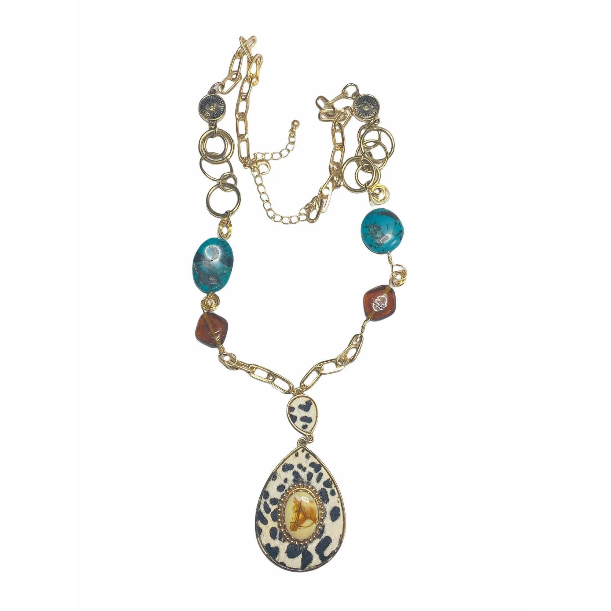 Upcycled Vintage Horse Brooch and Hyde Pendant Necklace