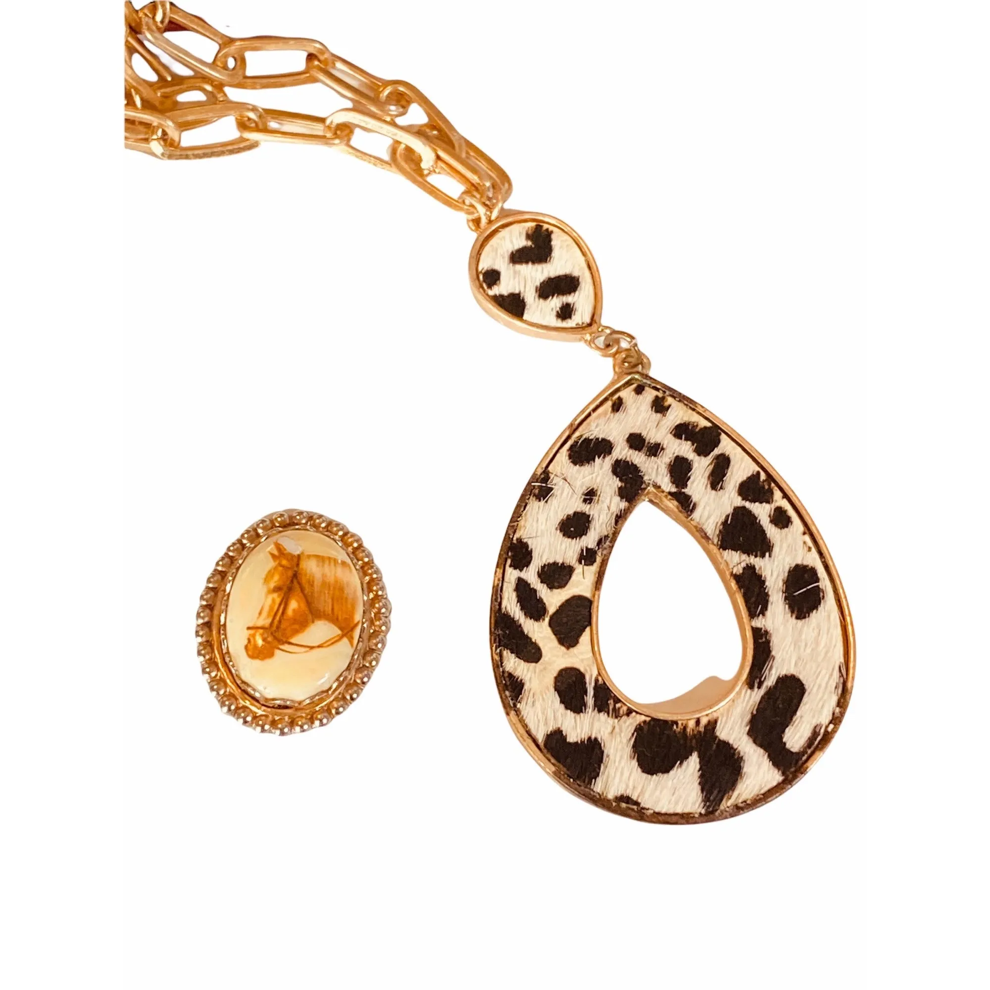 Upcycled Vintage Horse Brooch and Hyde Pendant Necklace