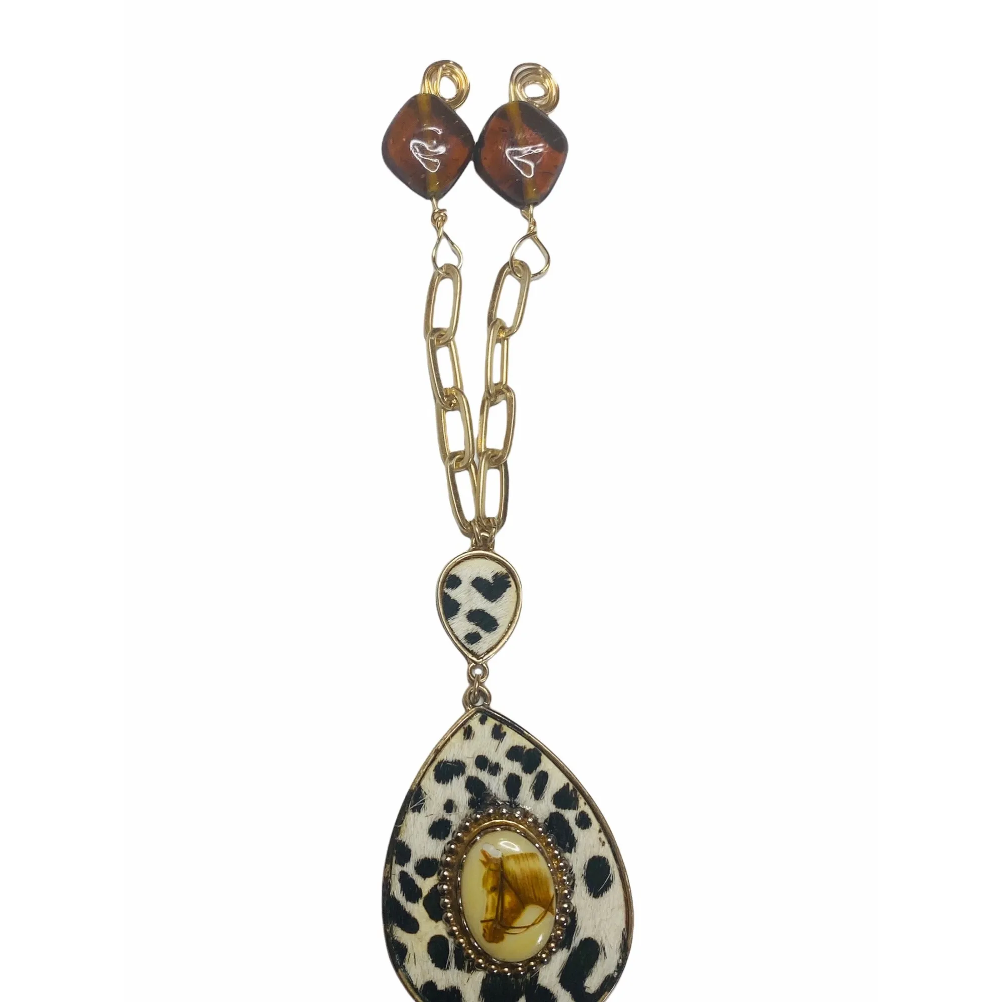Upcycled Vintage Horse Brooch and Hyde Pendant Necklace