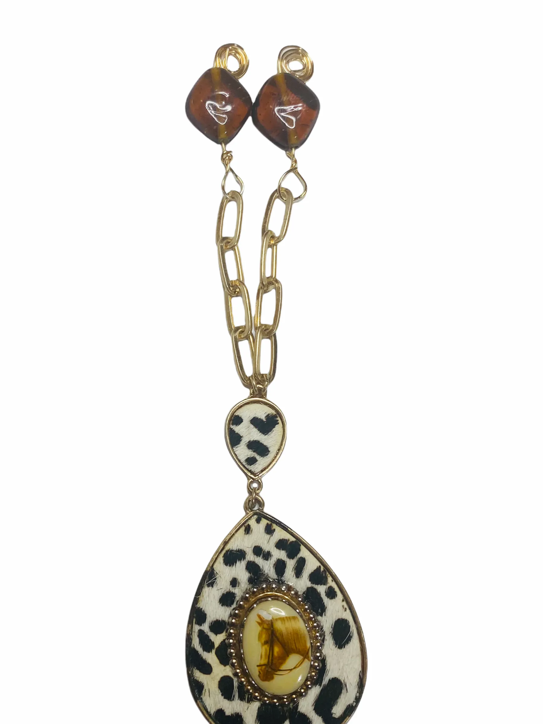 Upcycled Vintage Horse Brooch and Hyde Pendant with Reworked Necklace