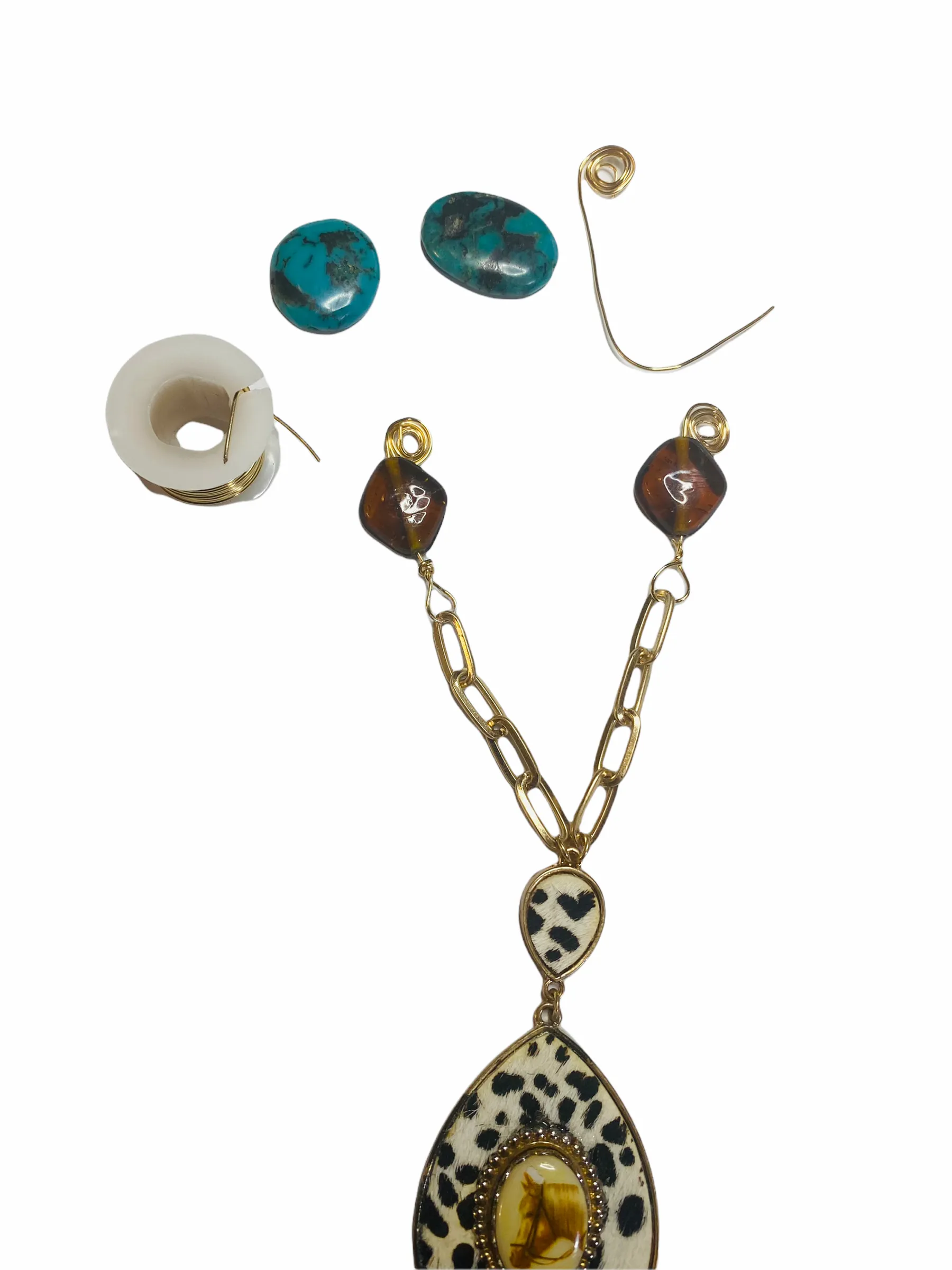 Upcycled Vintage Horse Brooch and Hyde Pendant with Reworked Necklace