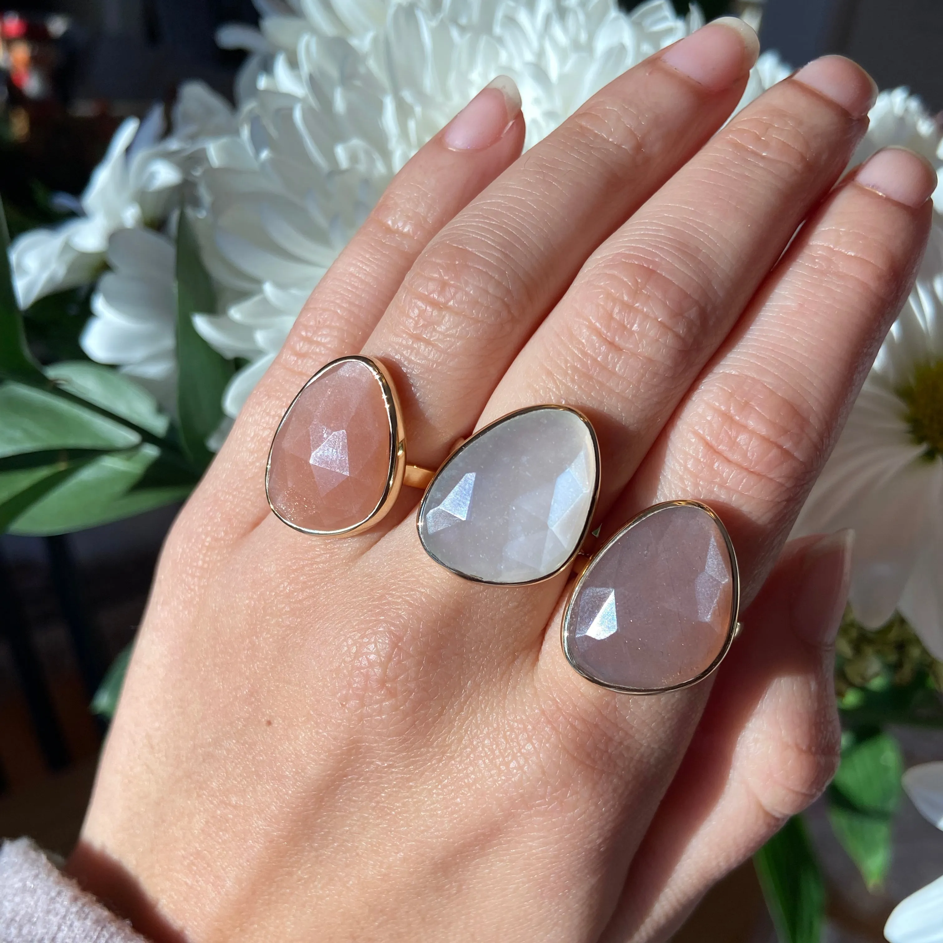 White Moonstone Large Gemstone Ring