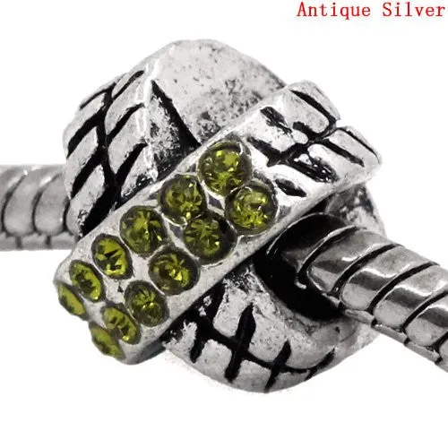 X Design W/august Peridot Light Green Birthstone  Crystals European Bead Compatible for Most European Snake Chain Charm Bracelet