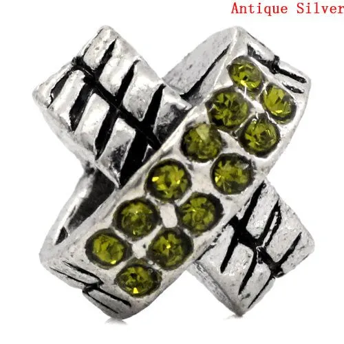 X Design W/august Peridot Light Green Birthstone  Crystals European Bead Compatible for Most European Snake Chain Charm Bracelet