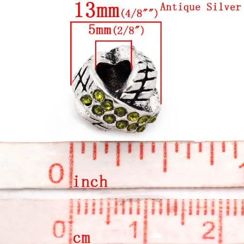 X Design W/august Peridot Light Green Birthstone  Crystals European Bead Compatible for Most European Snake Chain Charm Bracelet