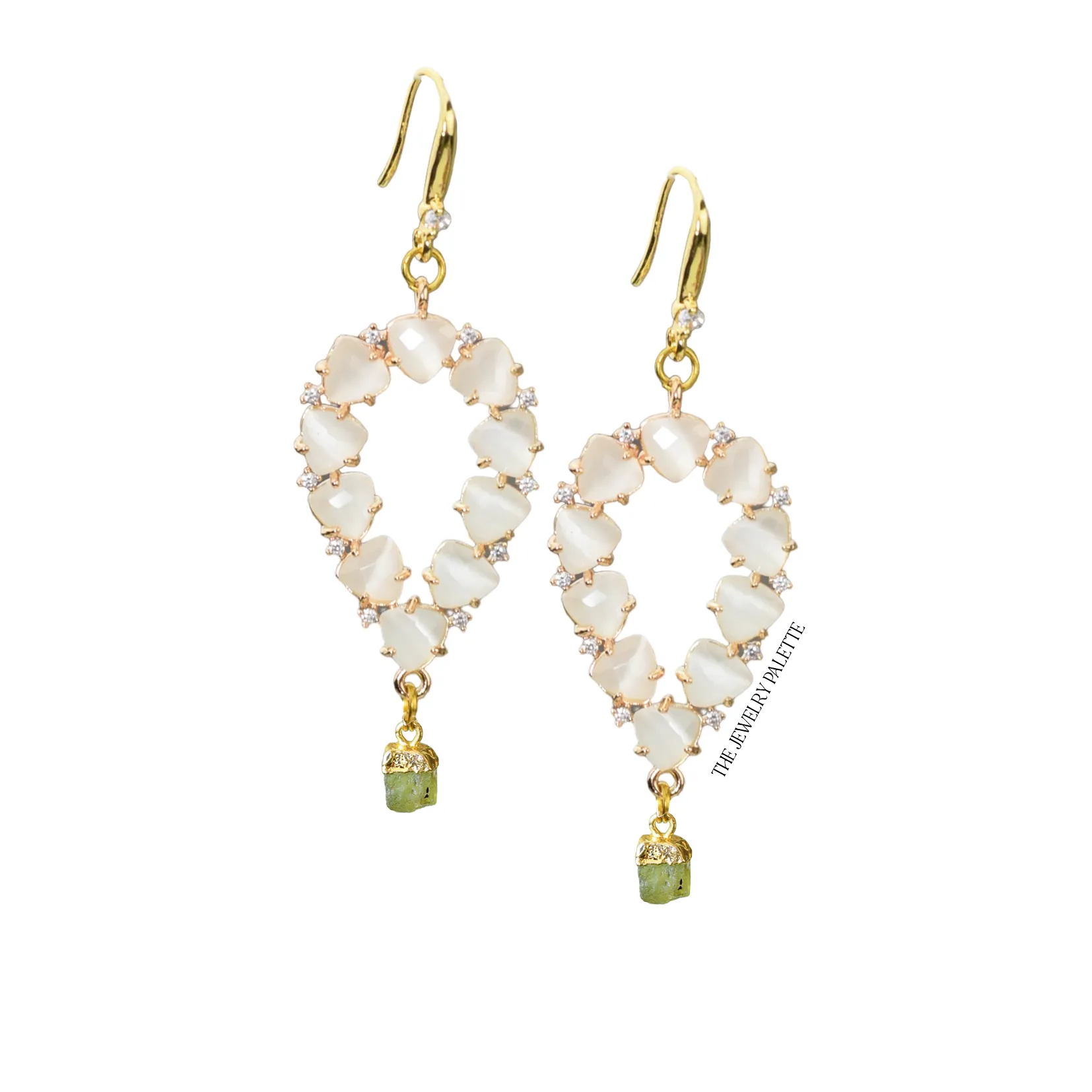 Yara white stones with gold edged ruby drop earrings