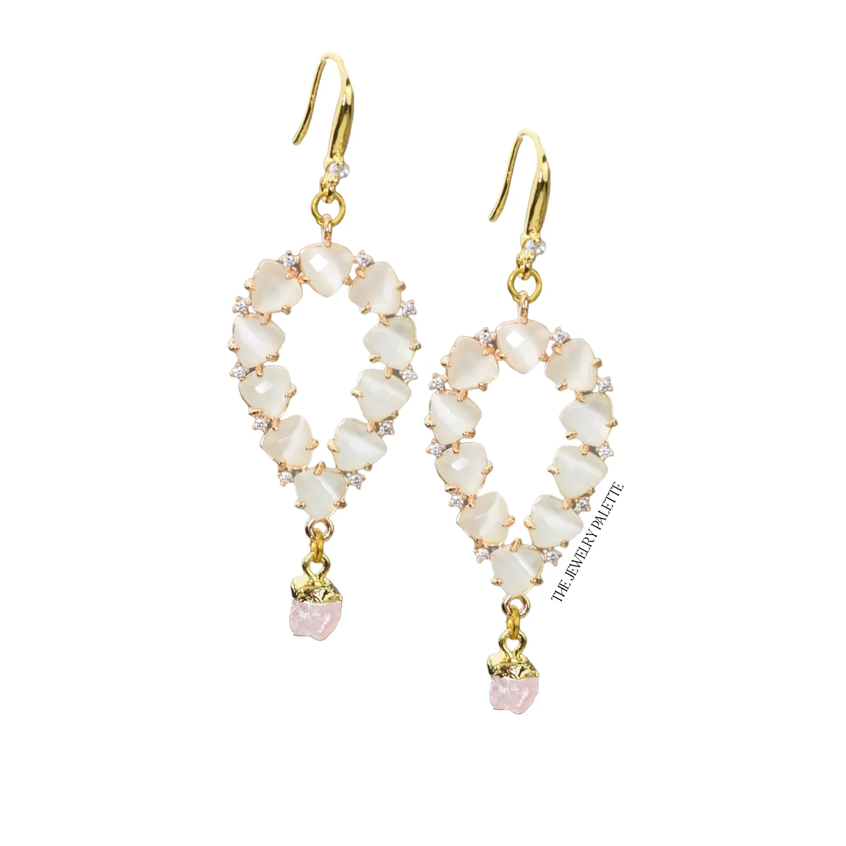 Yara white stones with gold edged ruby drop earrings