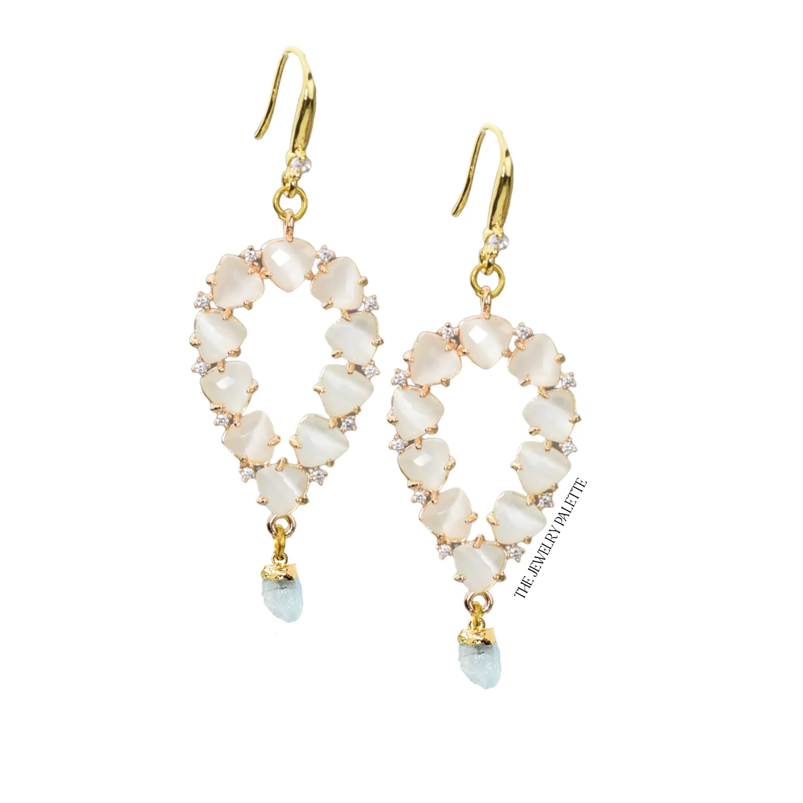 Yara white stones with gold edged ruby drop earrings