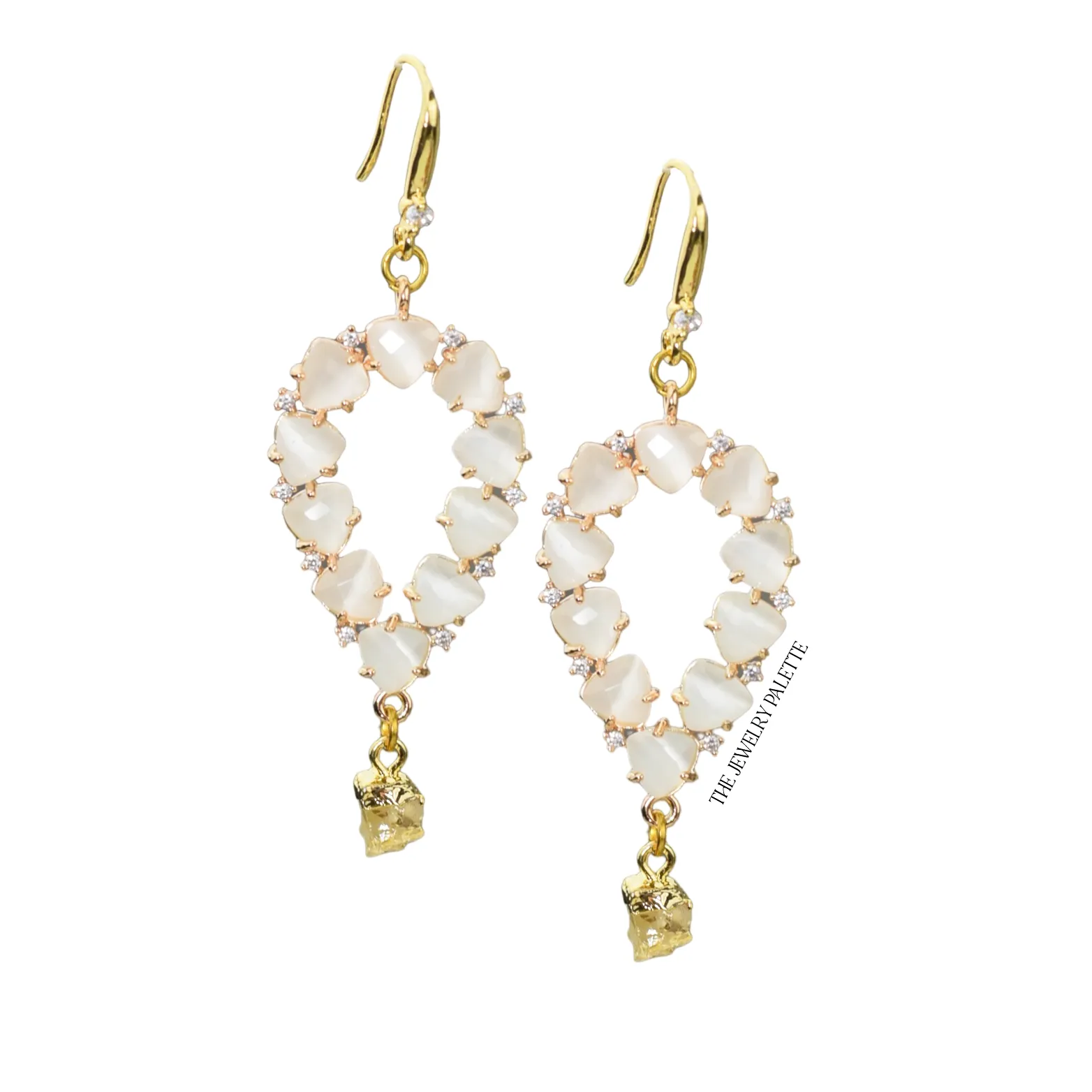 Yara white stones with gold edged ruby drop earrings