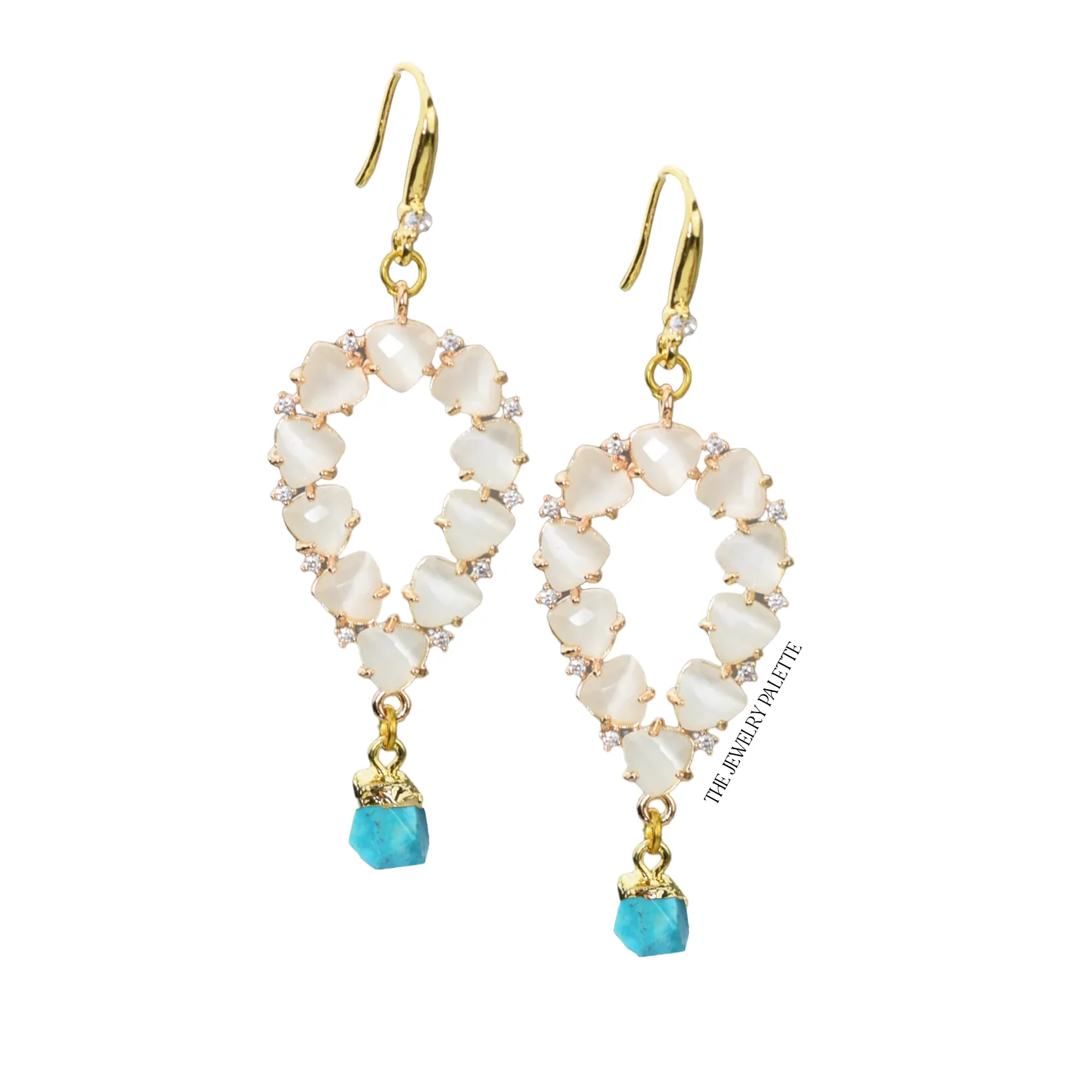 Yara white stones with gold edged ruby drop earrings