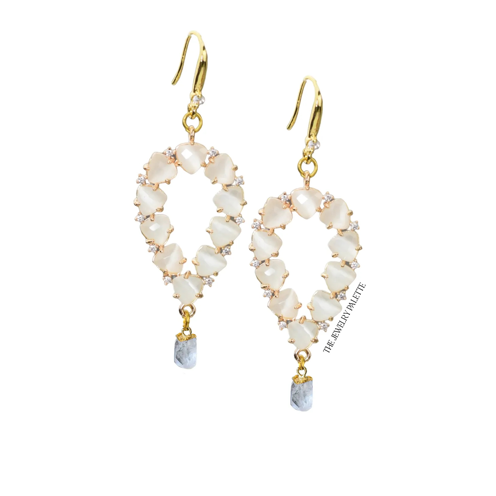 Yara white stones with gold edged ruby drop earrings