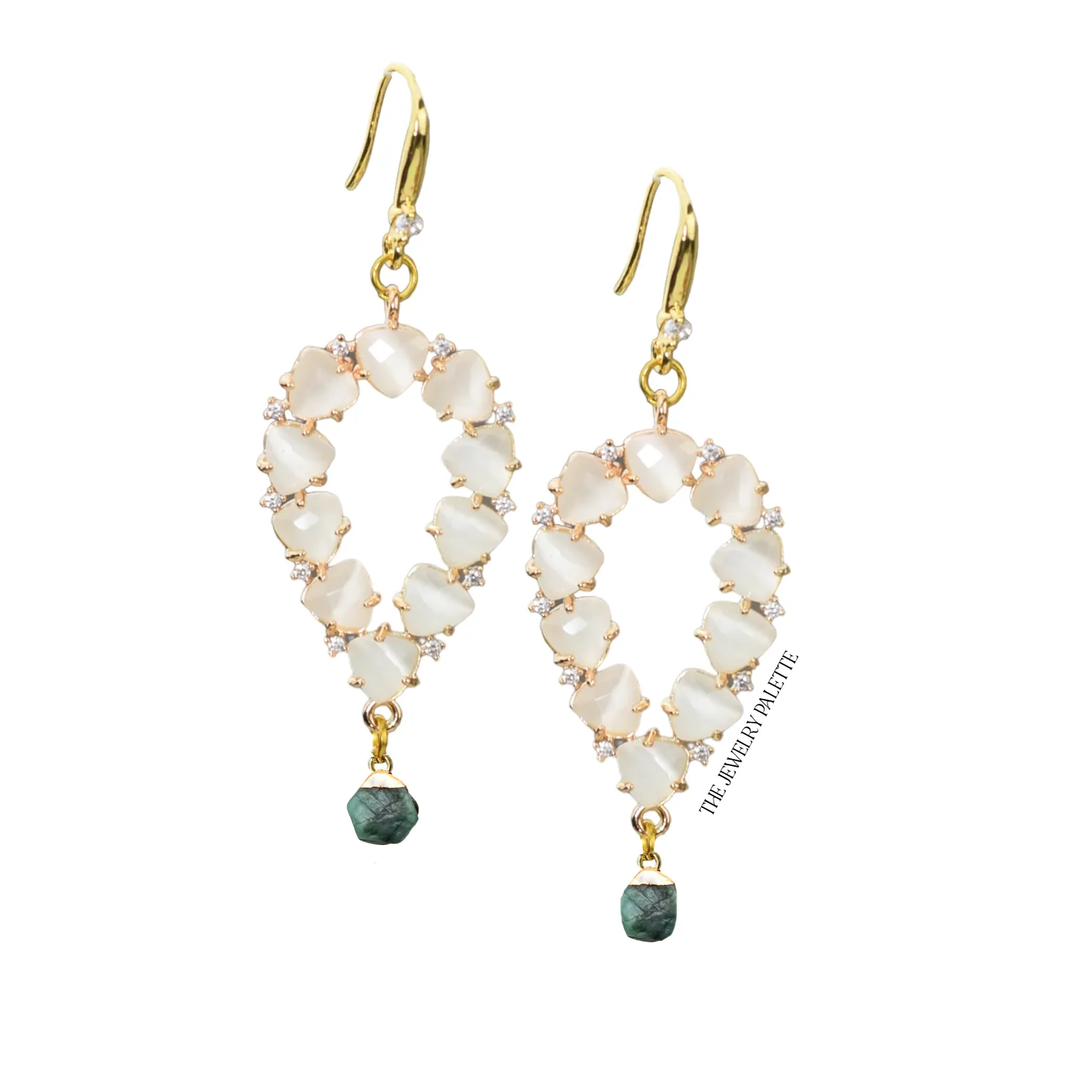Yara white stones with gold edged ruby drop earrings