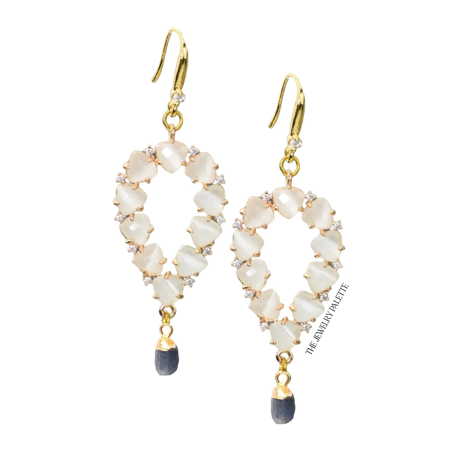 Yara white stones with gold edged ruby drop earrings