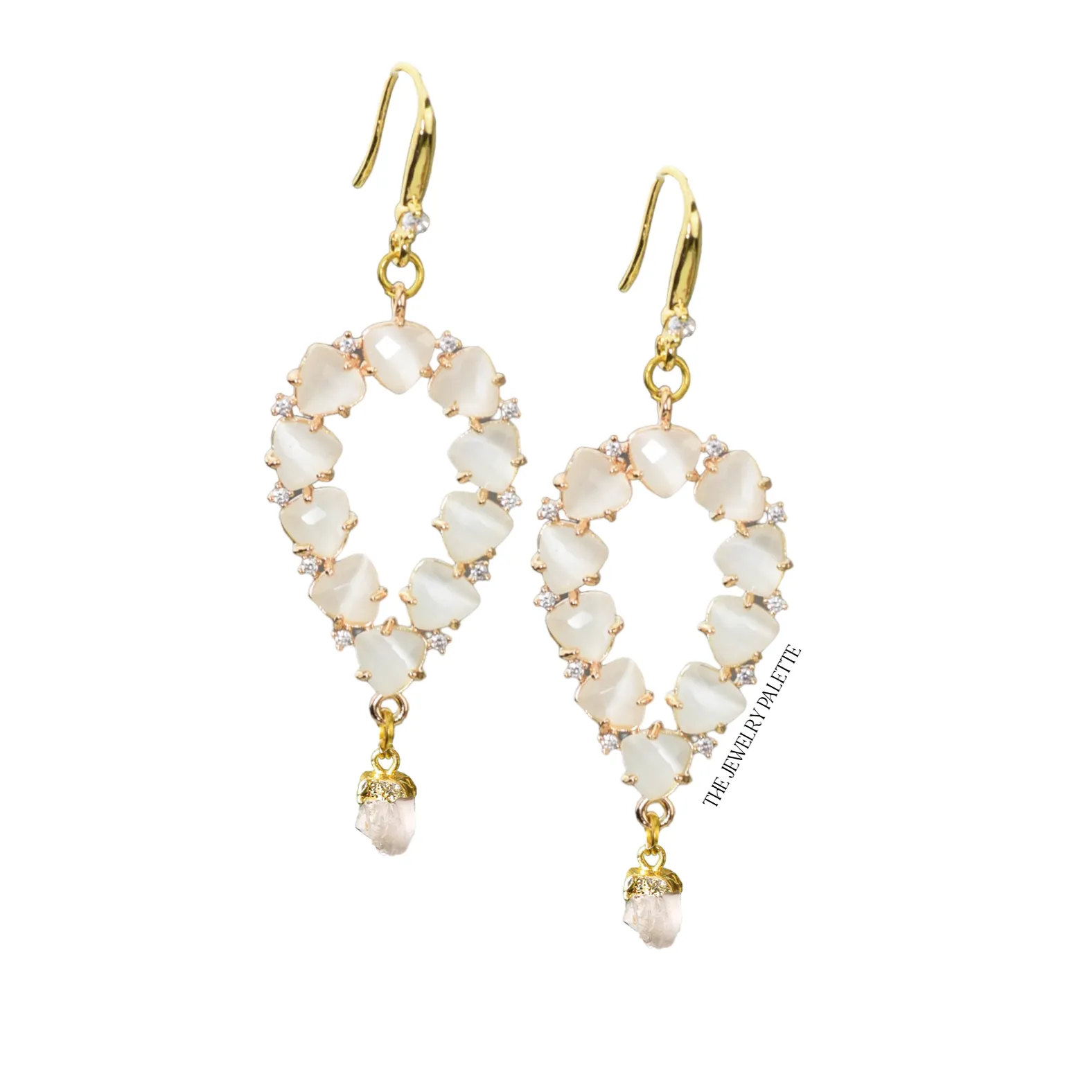 Yara white stones with gold edged ruby drop earrings
