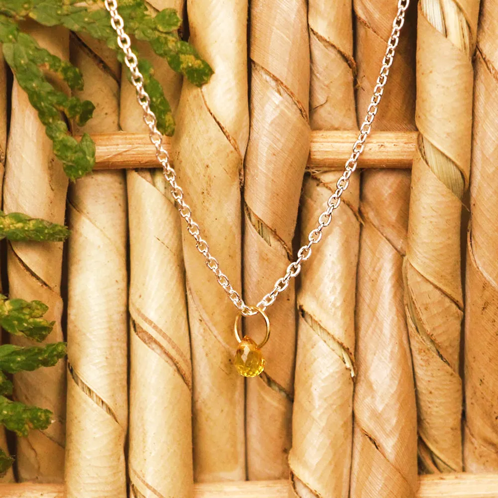 Yellow Gold, Silver, and Yellow Sapphire Briolette Necklace